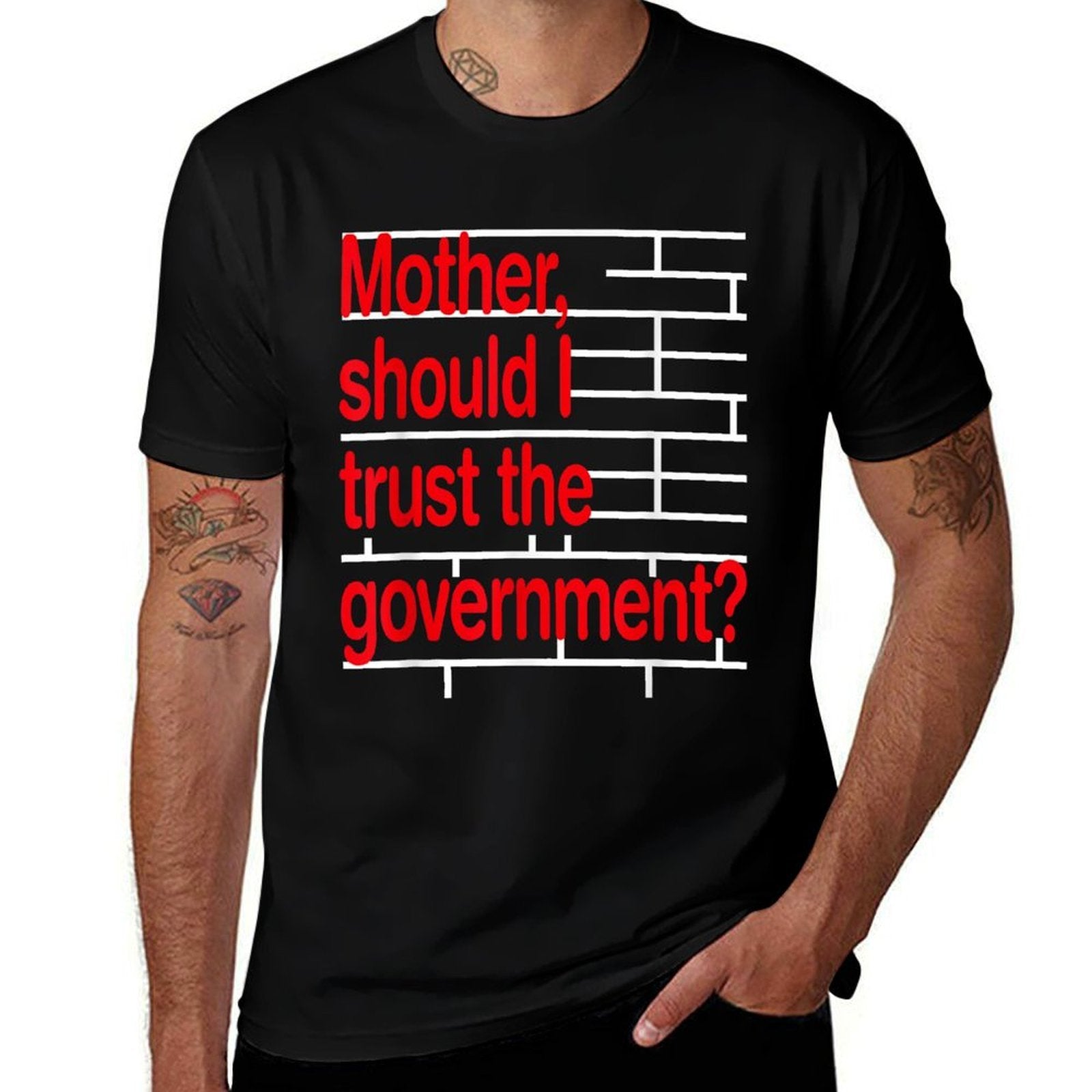 Mother Should I Trust The Government Funny  Ribbed Collar T-Shirt