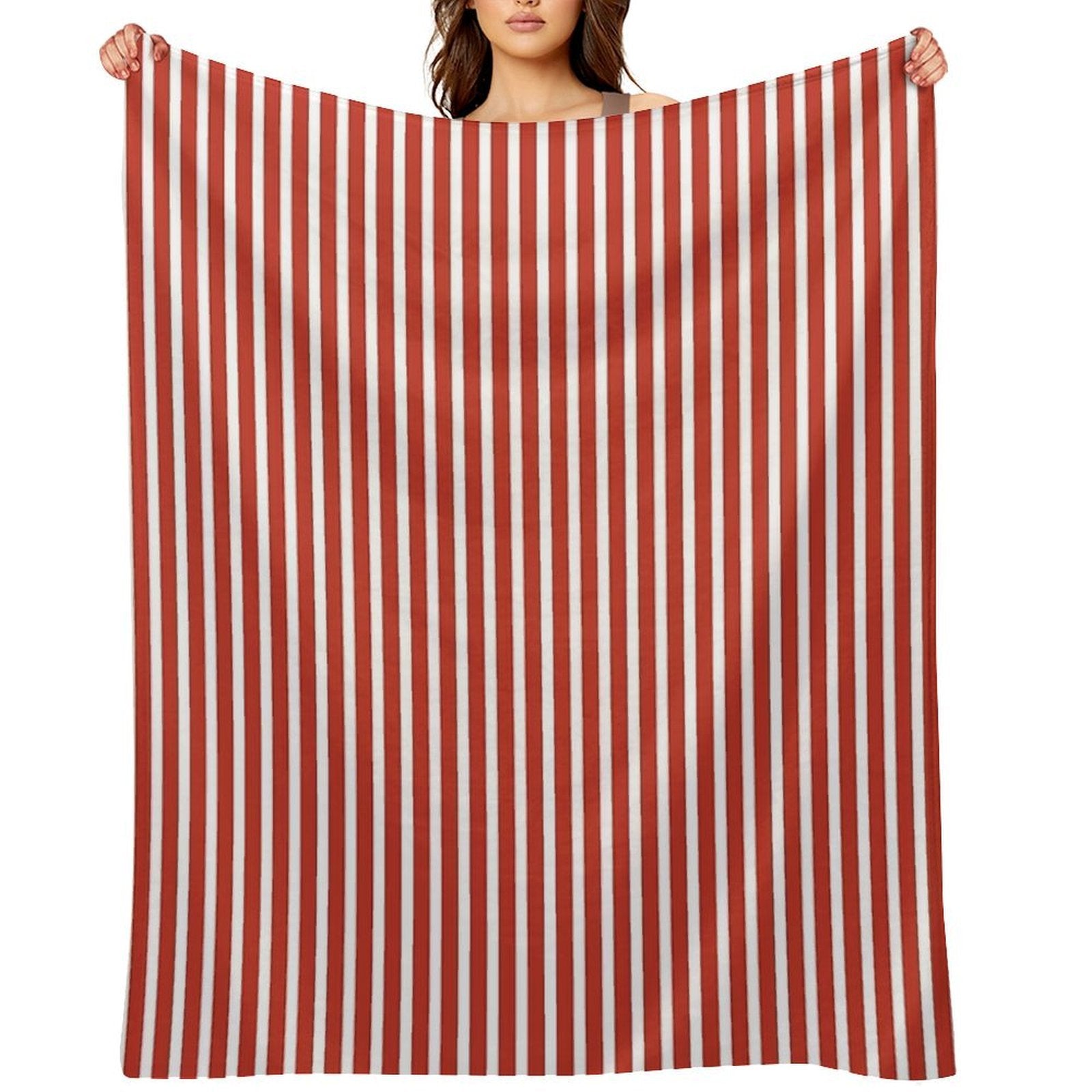 Classic Red And White Vertical Striped Pattern Sustainable Throw Blanket