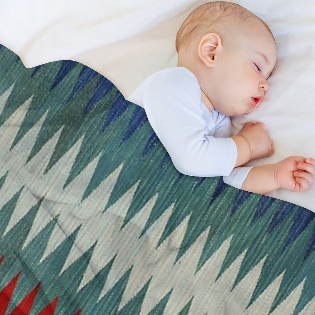 Persian Safreh I 19th Century Authentic Colorful Picture of A Chevron Teal And Blue Desert Rug Comfort Throw Blanket