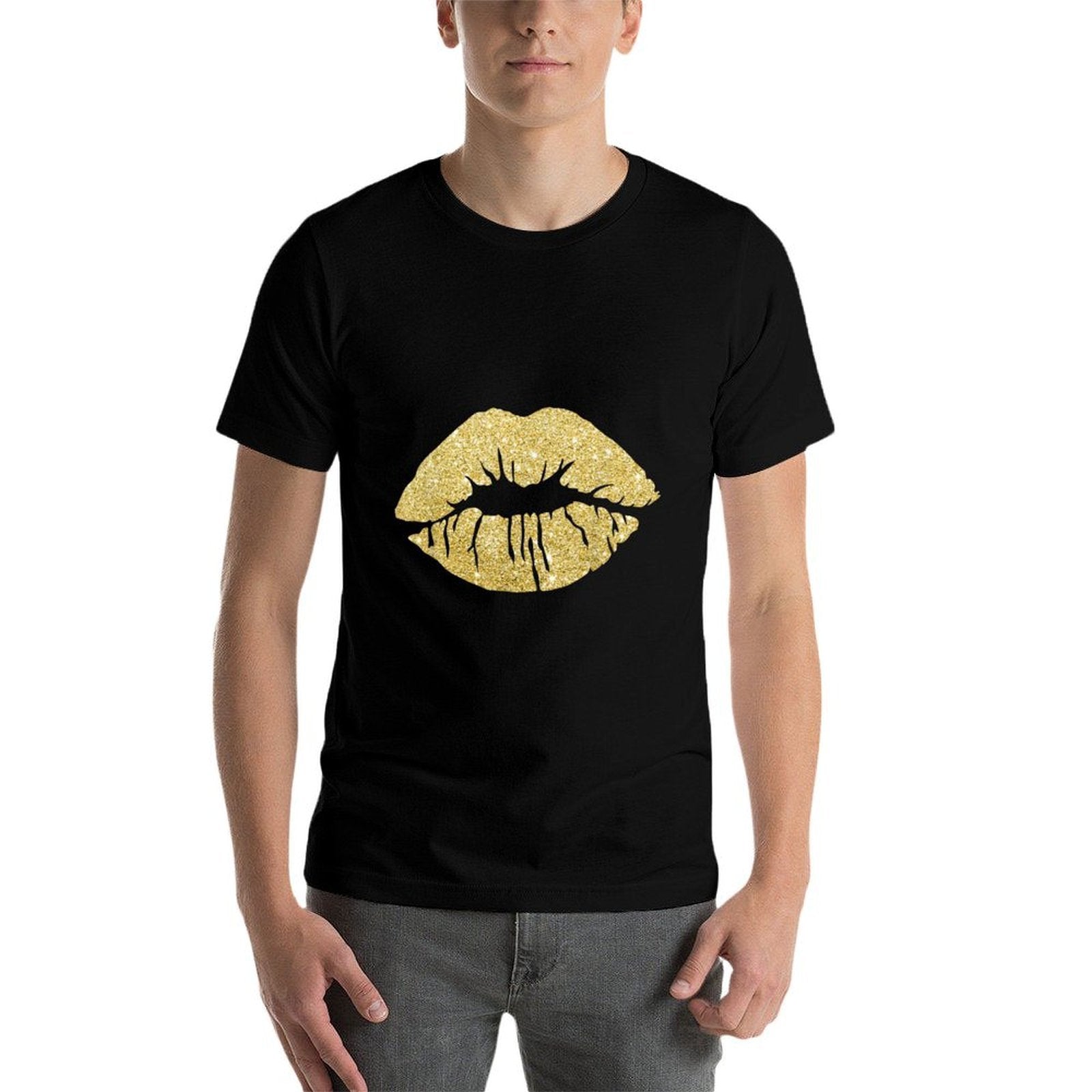 Womens Kiss Lips Gold Lips Gold Lipstick Gold Kiss  Eco-friendly Material T-Shirt