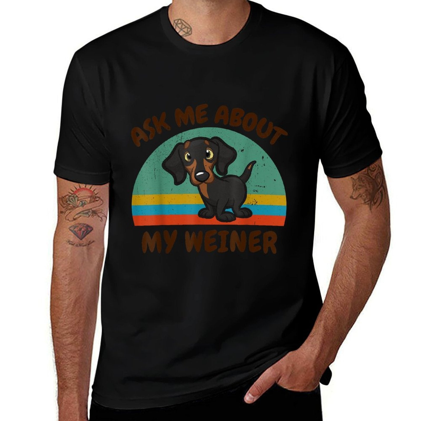 Funny Ask Me About My Weiner-Dog Men Women Dachshund Gift  Moisture-wicking T-Shirt