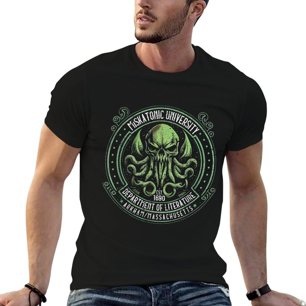 Miskatonic University Logo, Cosmic Horror Cthulhu  High-quality Stitching T-Shirt