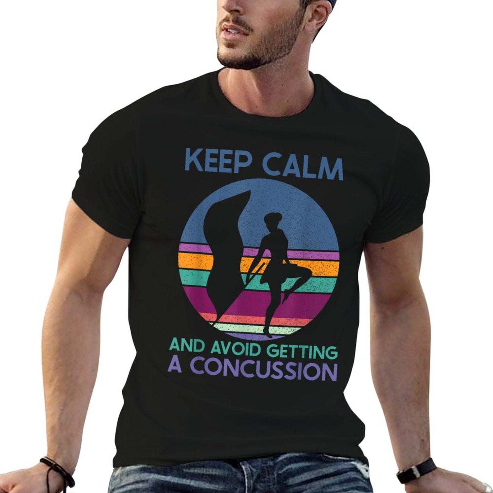 Keep Calm And Avoid Getting A Concussion Retro Color Guard  Soft T-Shirt