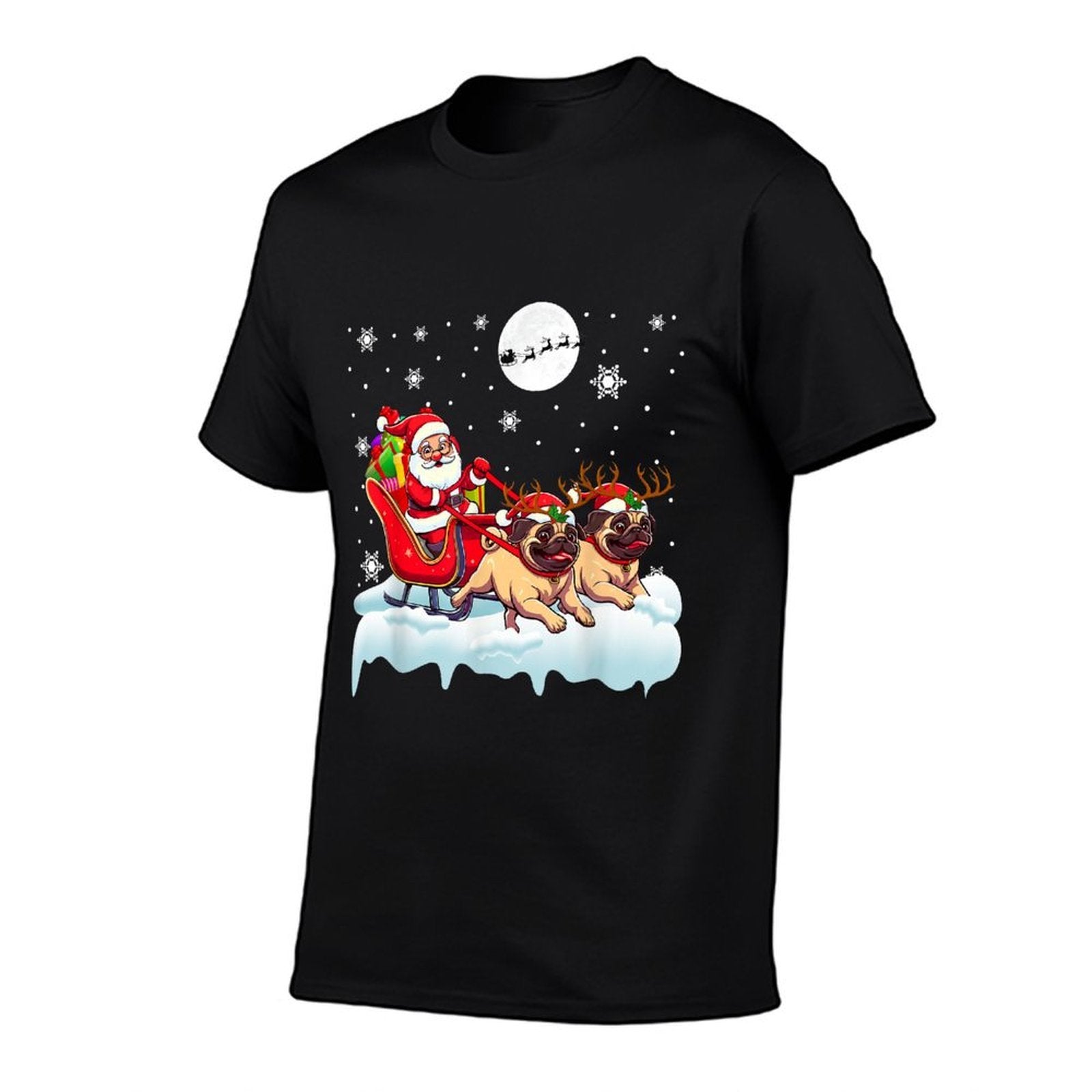 Santa Sleigh Reindeer Pugs Christmas Matching Owner  Heathered Texture T-Shirt