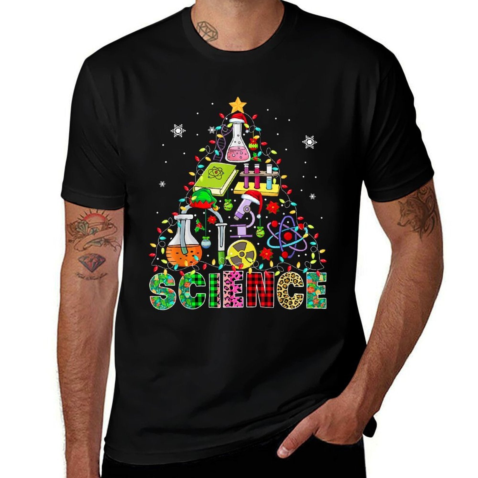 Science Santa Elf Teaching Tools As Christmas Tree Colourful  Easy-care T-Shirt