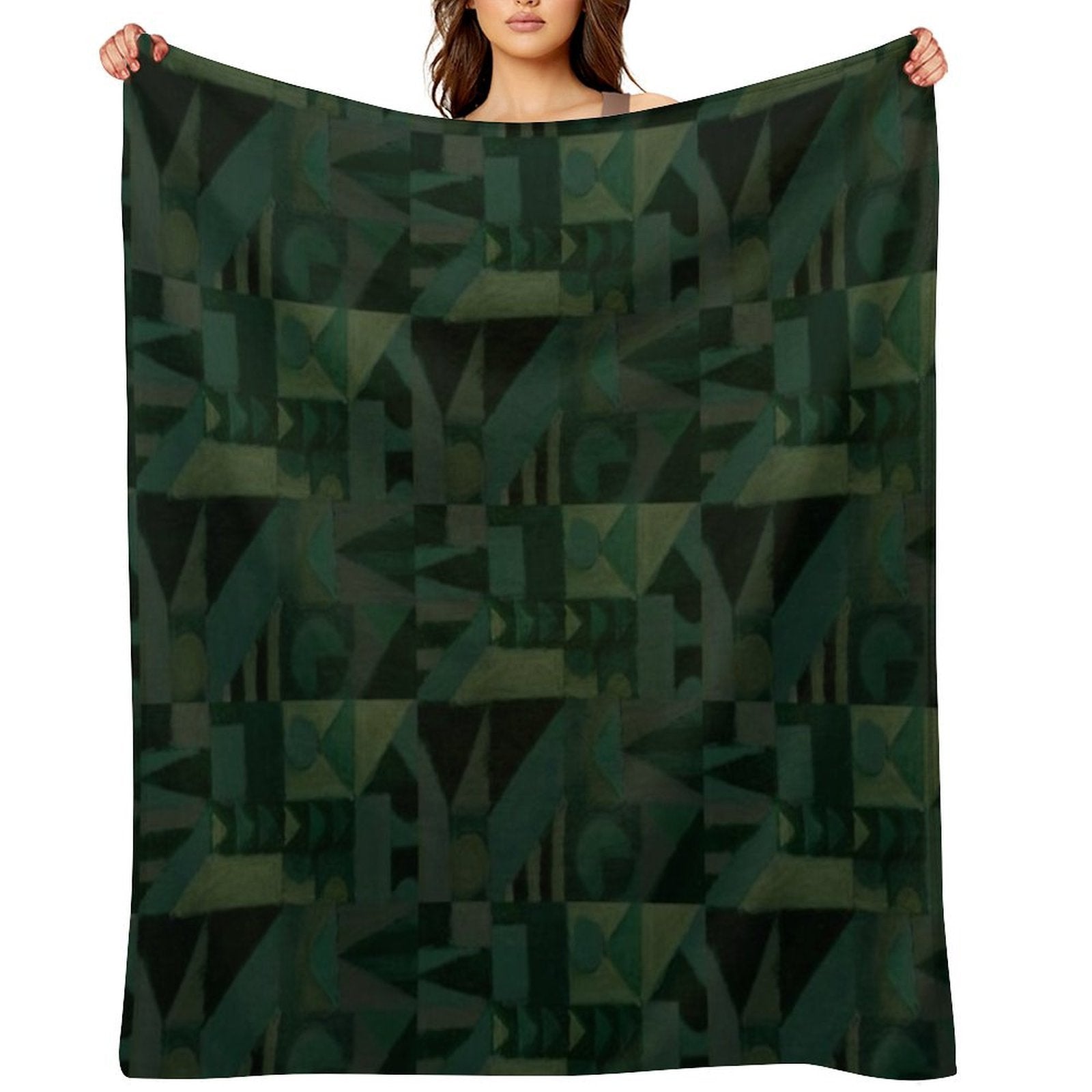 Dark Green Geometric Pattern Design Done in Oil Pastel Anti-pilling Throw Blanket