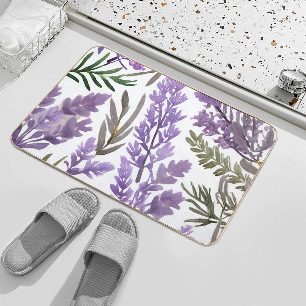 Lavender And Rosemary Watercolor  Pet-Safe Bath Mat