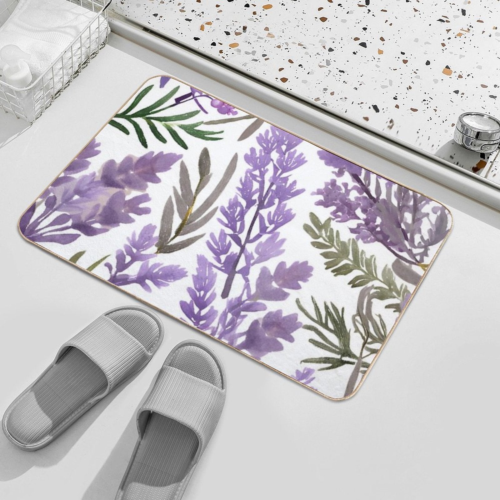 Lavender And Rosemary Watercolor  Pet-Safe Bath Mat