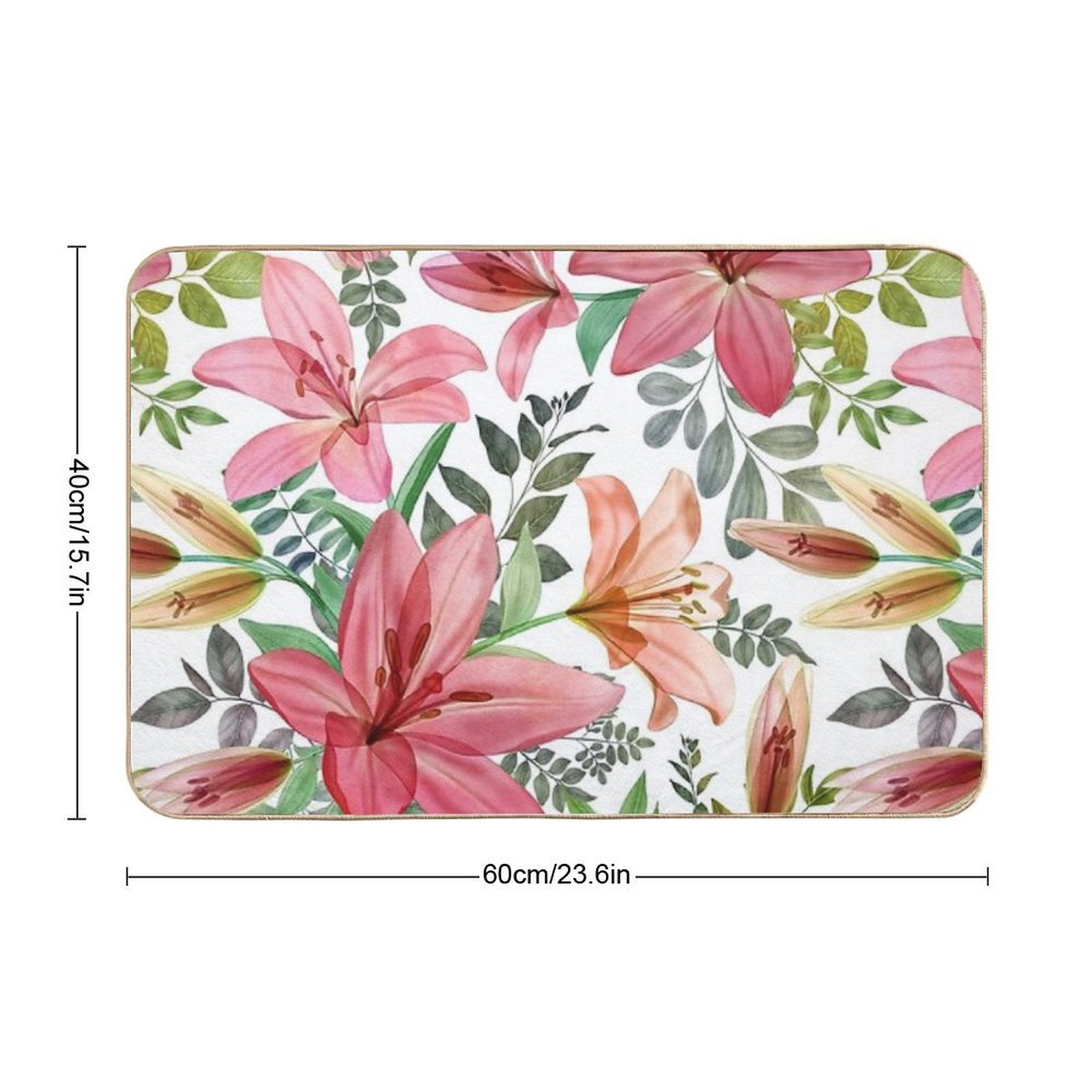 Transparent Lilly Flowers And Leaves Watercolor Seamless Pattern. Translucent Summer Tropical Bouquets. Spring Blossom Garden  Dirt-Trapping Bath Mat
