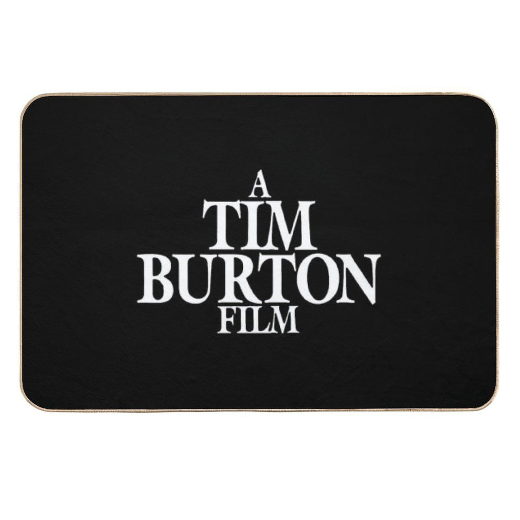 A Tim Burton Film  White on Black  Non-Slip Bath Mat