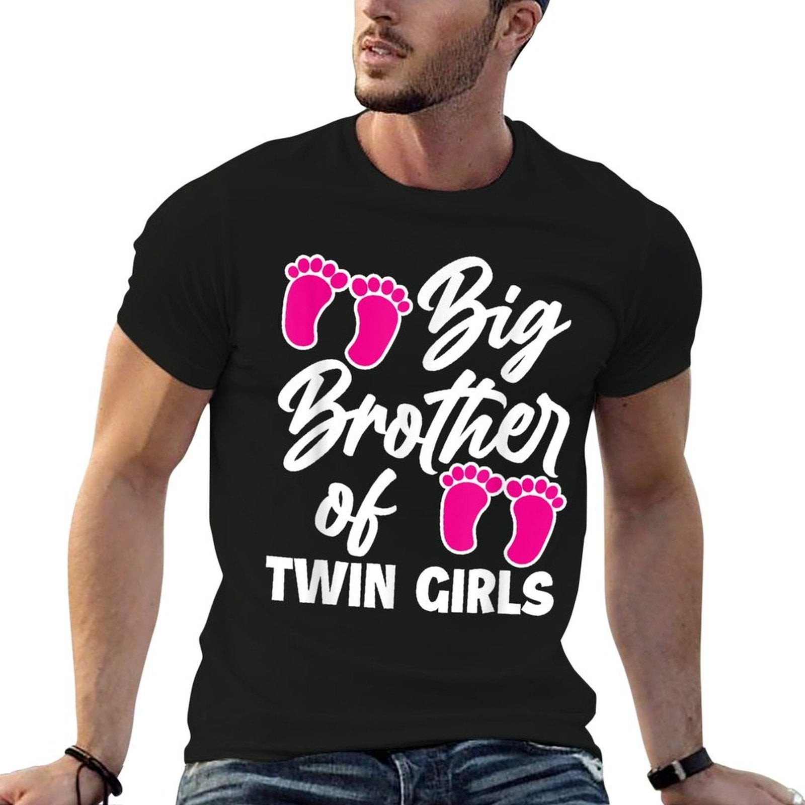 Big Brother Of Twin Girls New Brother Sibling Funny Twins  Stretchy T-Shirt