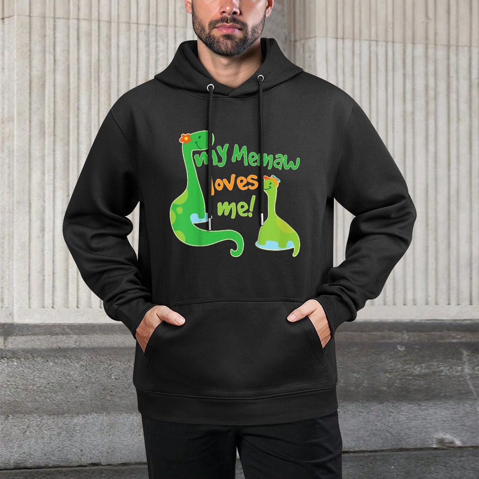 Kids My Memaw Loves Me Grandson Dinosaur Colorfast Hoodie
