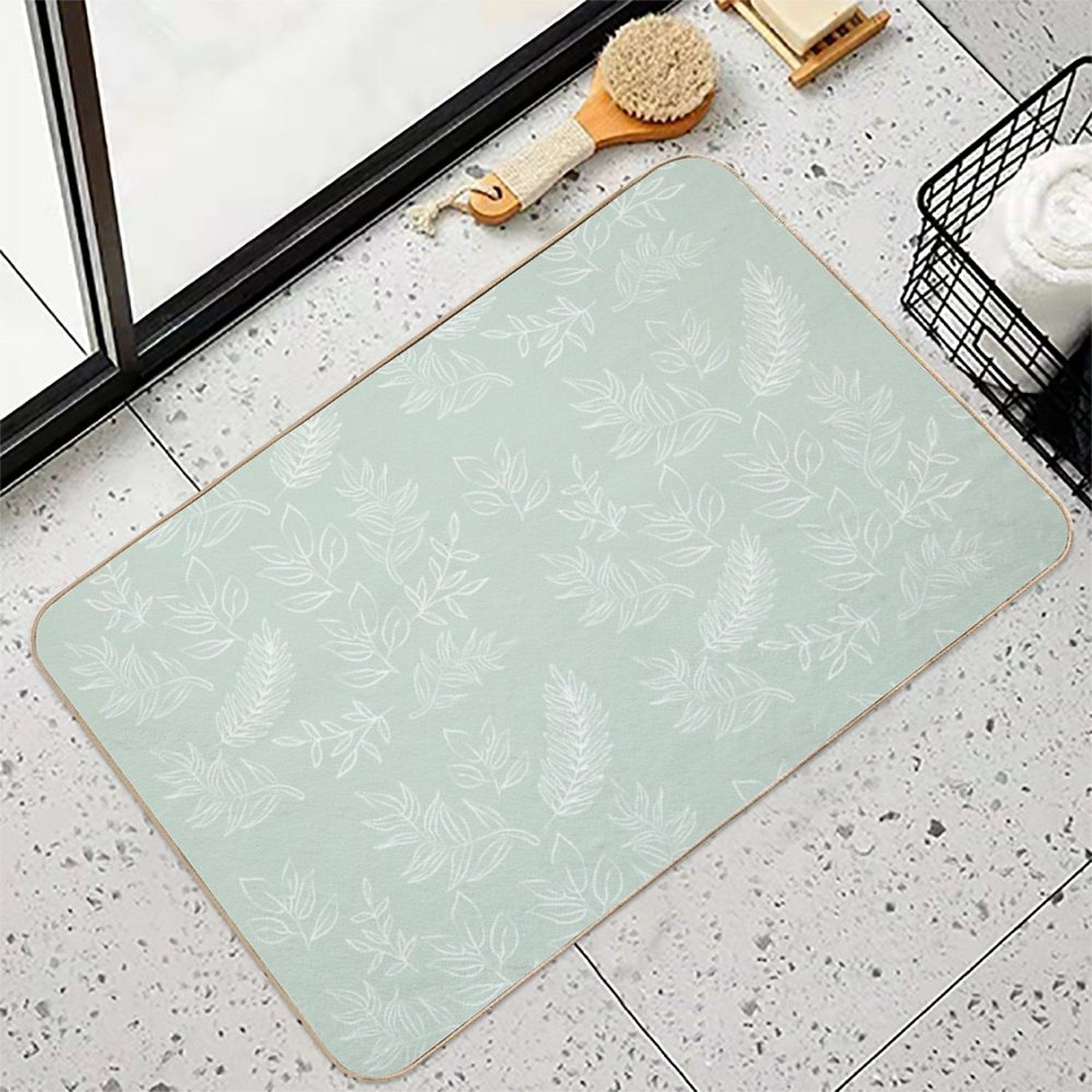 Green Leaves Pattern  Easy To Clean Bath Mat