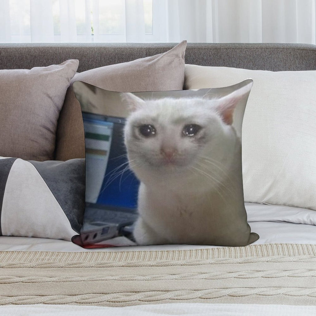 Crying Cat Meme Soft Short Plush Fabric Throw Pillow