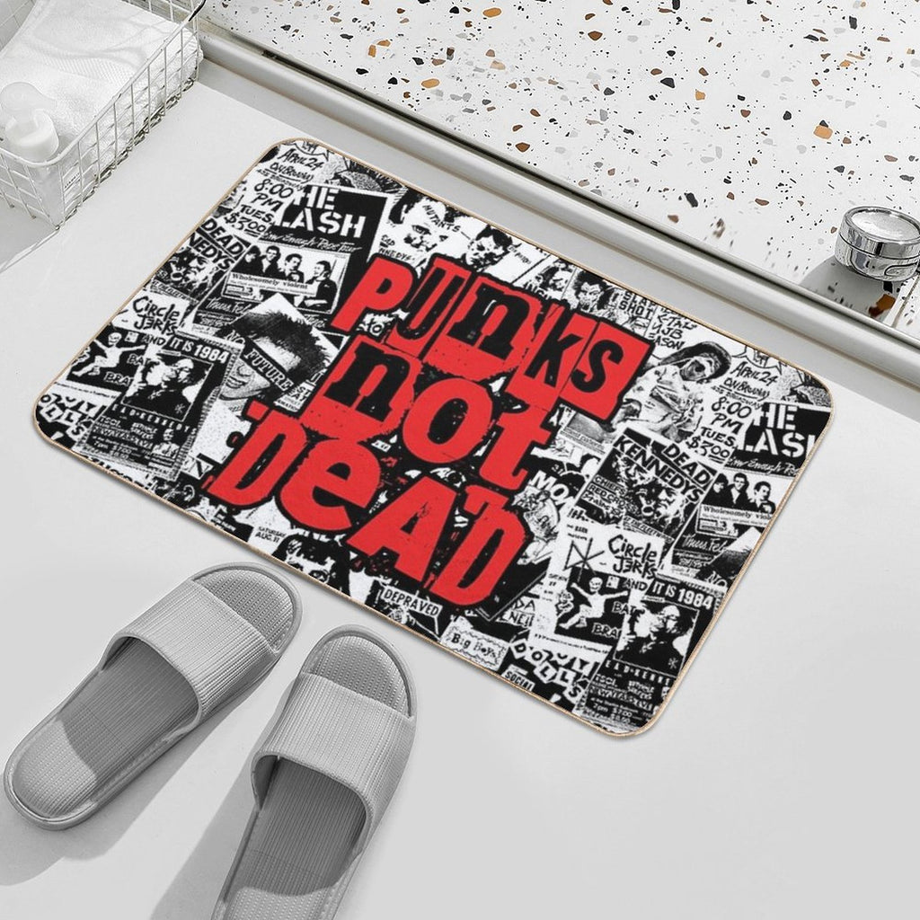 Punk Flyers Collage Punkrock Punks Not Dead Stencil  Fade-Resistant Bath Mat