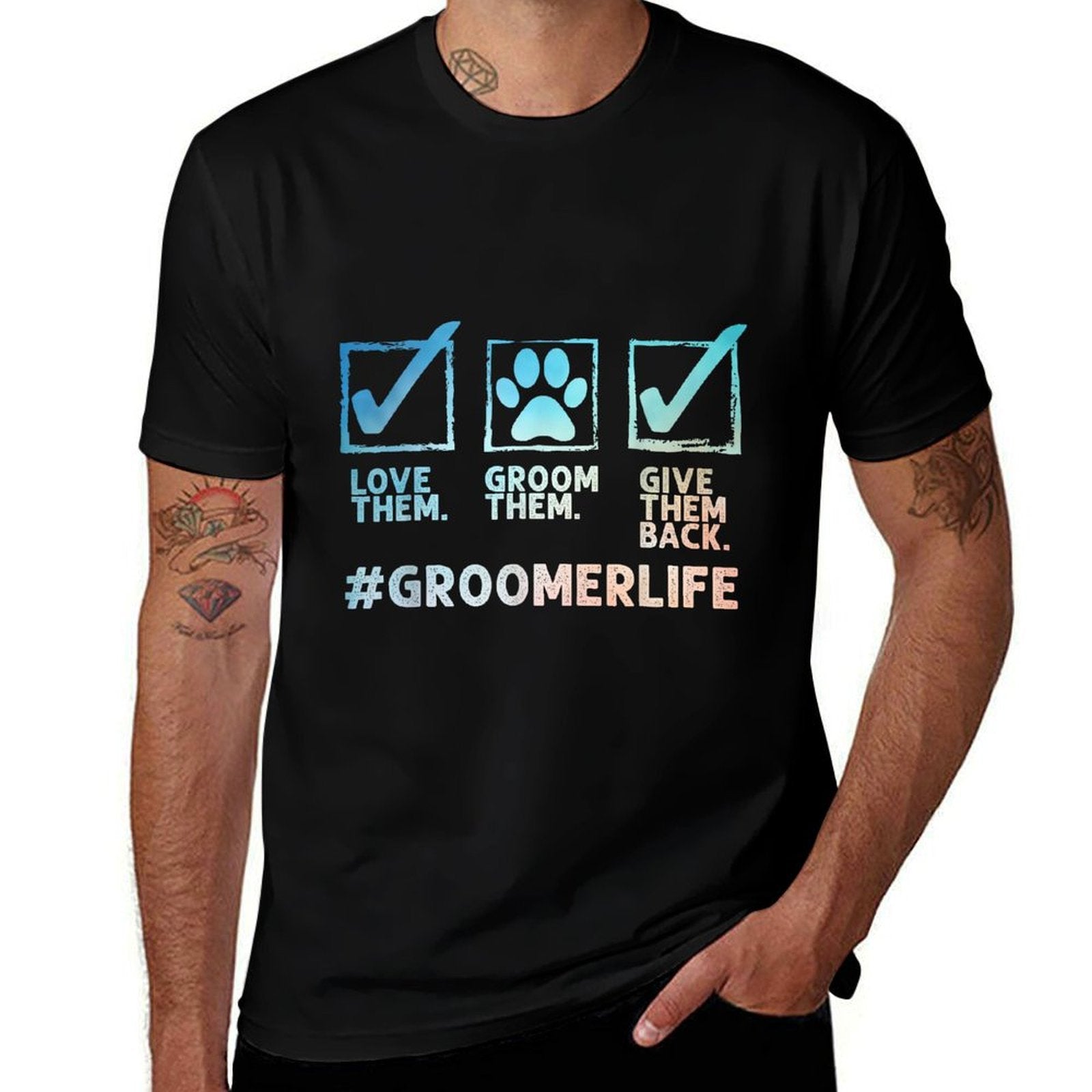 Cool Dog Groomer Art for Men Women Dog Grooming Pet Groomer  Wrinkle-resistant T-Shirt