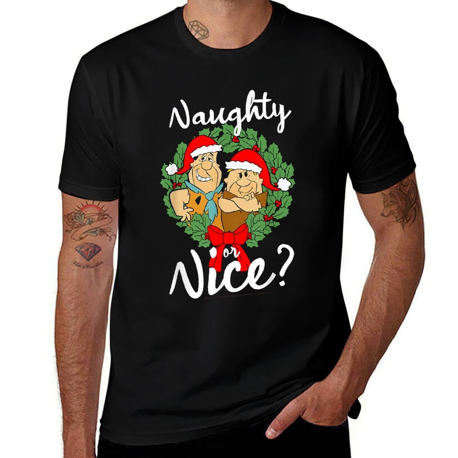The Flintstones Fred And Barney Naughty Or Nice Christmas  Eco-friendly Material T-Shirt