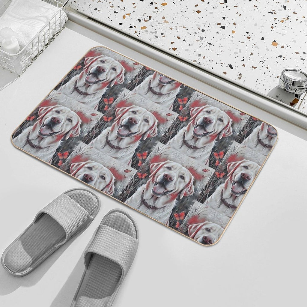 1 Happy Dog And Dozens of Butterflies in A Joyful Field Scene  Long-Lasting Bath Mat
