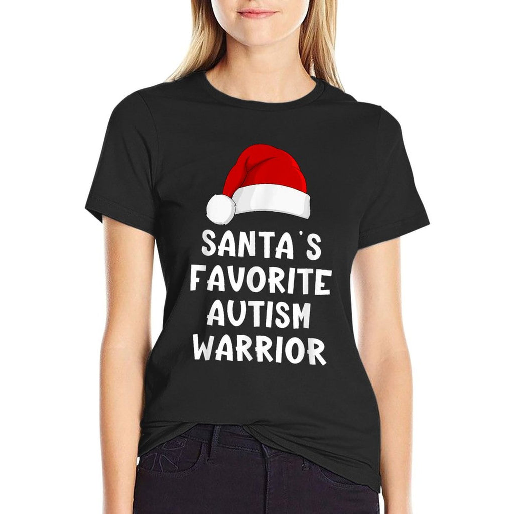 Christmas Santas Favorite Autism Warrior Funny Xmas Pajama  Ribbed Collar T-Shirt