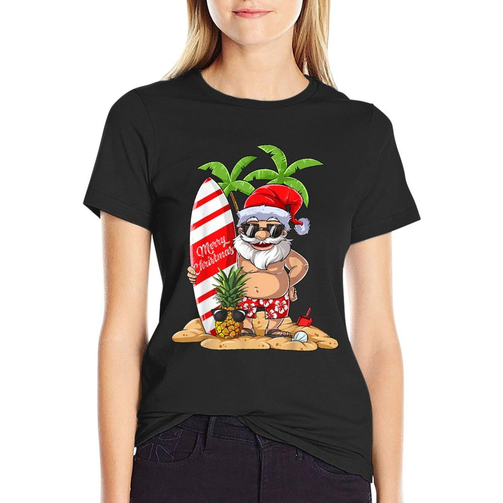 Christmas in July Santa Hawaiian Surfing Gifts Summer Surf for Men Women Kids  Summer-ready Fabric T-Shirt