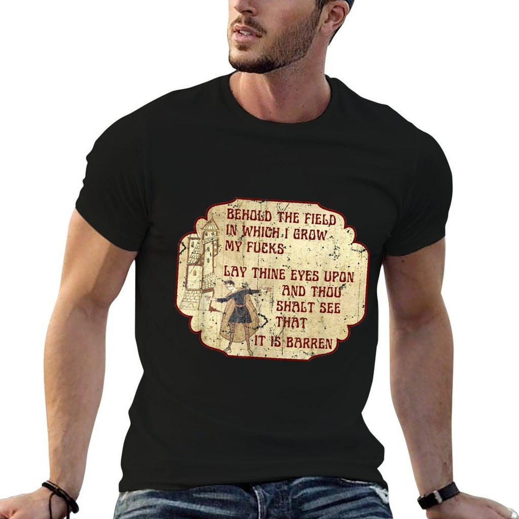 Vintage Behold The Field, Funny Medieval Meme Gift  Ribbed Collar T-Shirt
