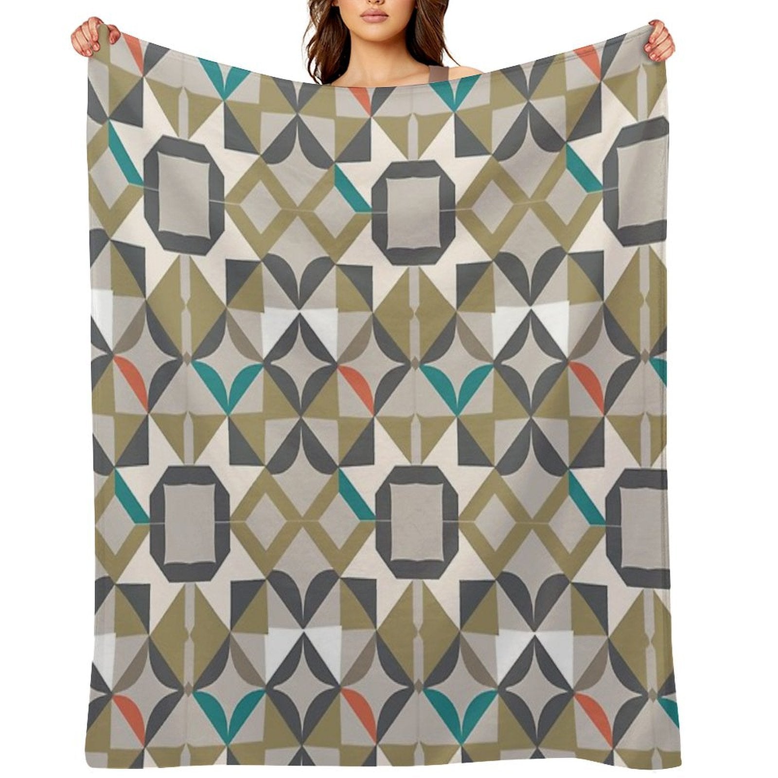 Modern Luxury Accent with A Beige And Neutral Geometric Pattern Compact Throw Blanket