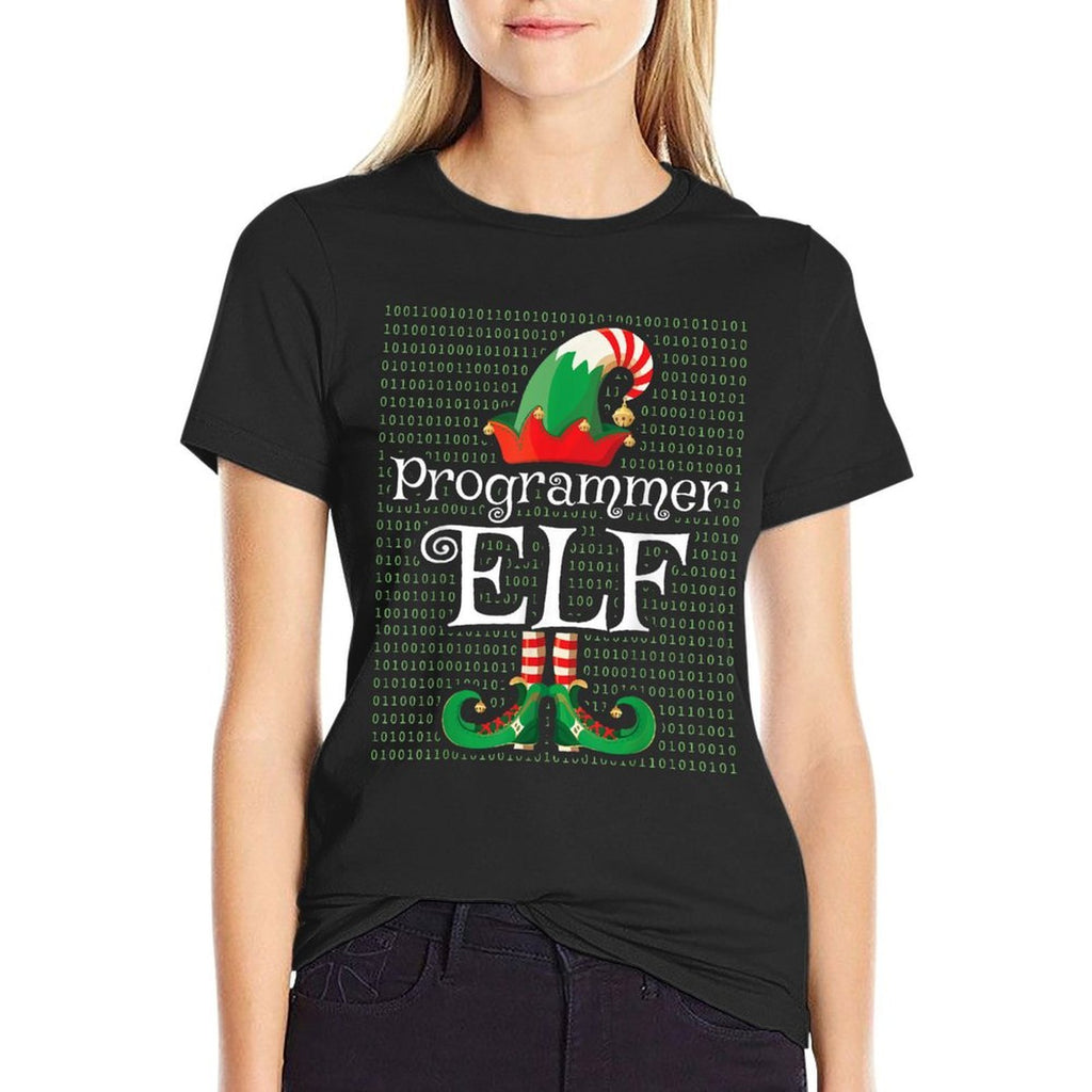Programmer Elf Funny Costume Matching Elf Christmas  Ribbed Collar T-Shirt