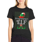 Programmer Elf Funny Costume Matching Elf Christmas  Ribbed Collar T-Shirt