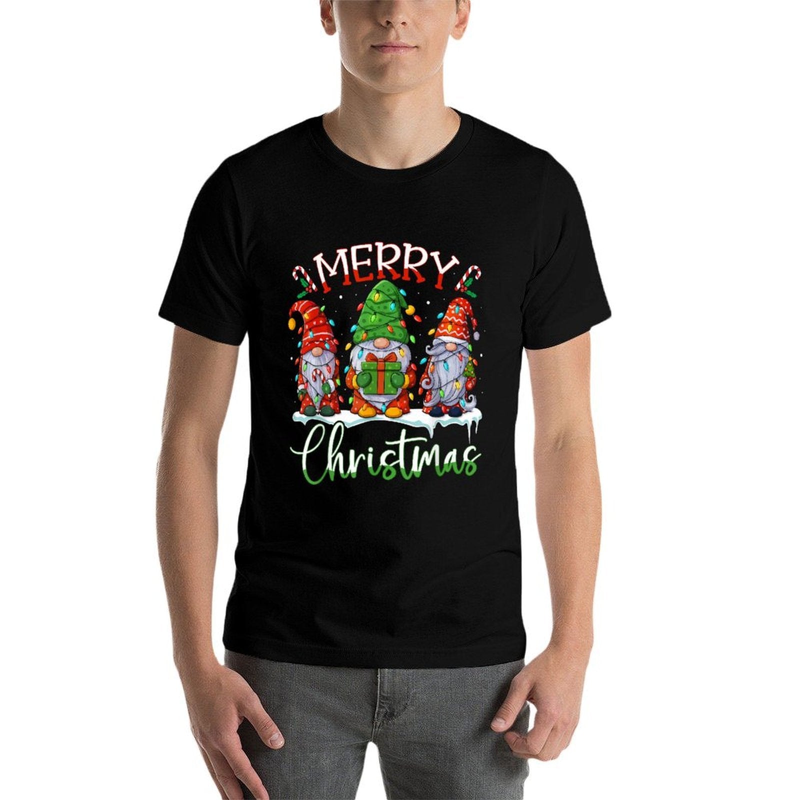 Cute Gnomes Merry Christmas Light Family Gnome Xmas Matching  Fade-proof Color T-Shirt