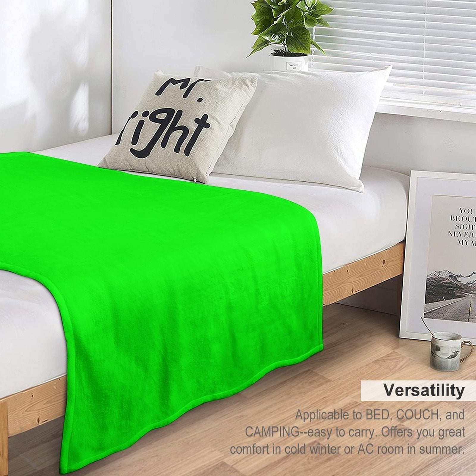 PLAIN SOLID COLOR BRIGHTEST NEON ELECTRIC GREEN Durable Throw Blanket