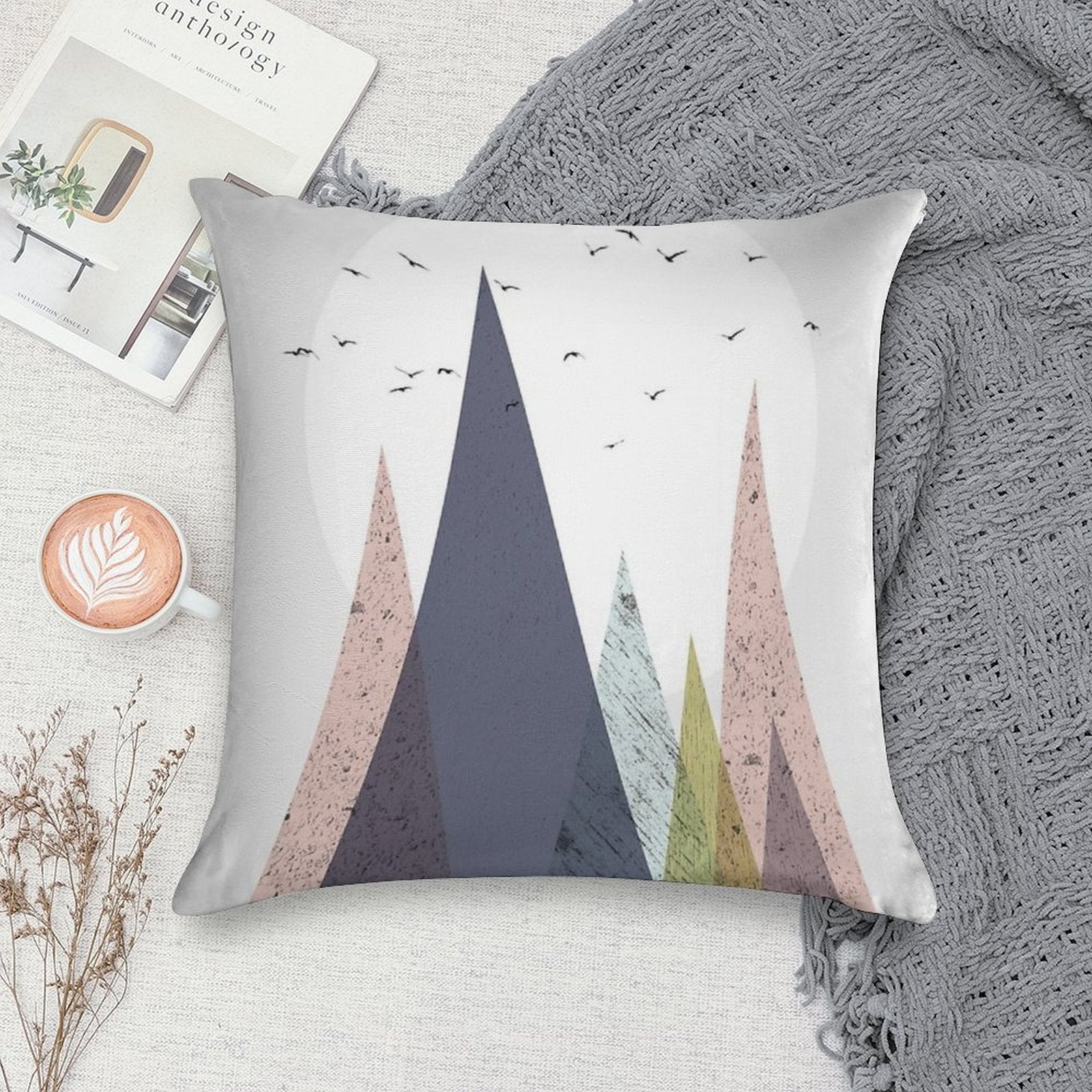 Mid-Century Scandinavian Mountains Soft Hidden Zipper Throw Pillow