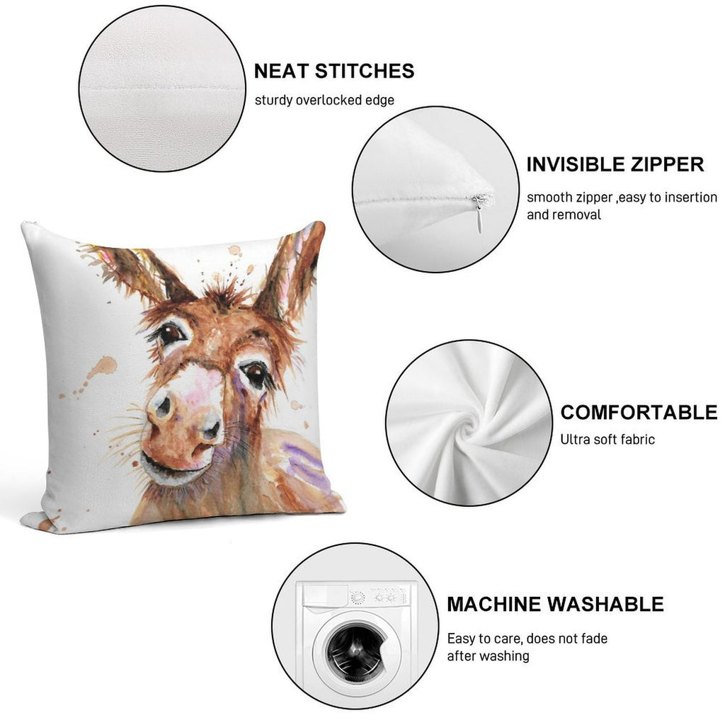 Cute Donkey Face Soft Washable Throw Pillow