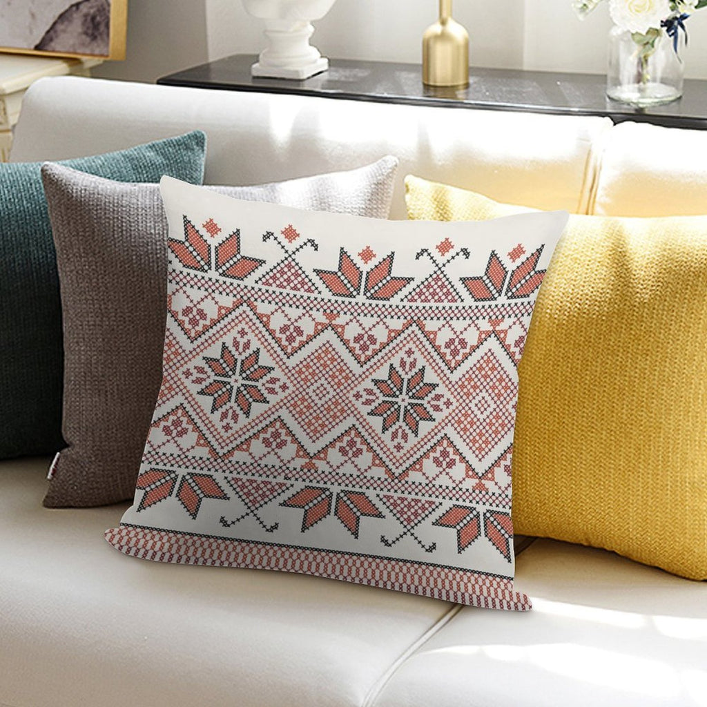 Palestinian Jordanian Tatreez Cross Stitch Realistic Traditional Embroidery Pattern Design #4 Soft Decorative Cover Throw Pillow