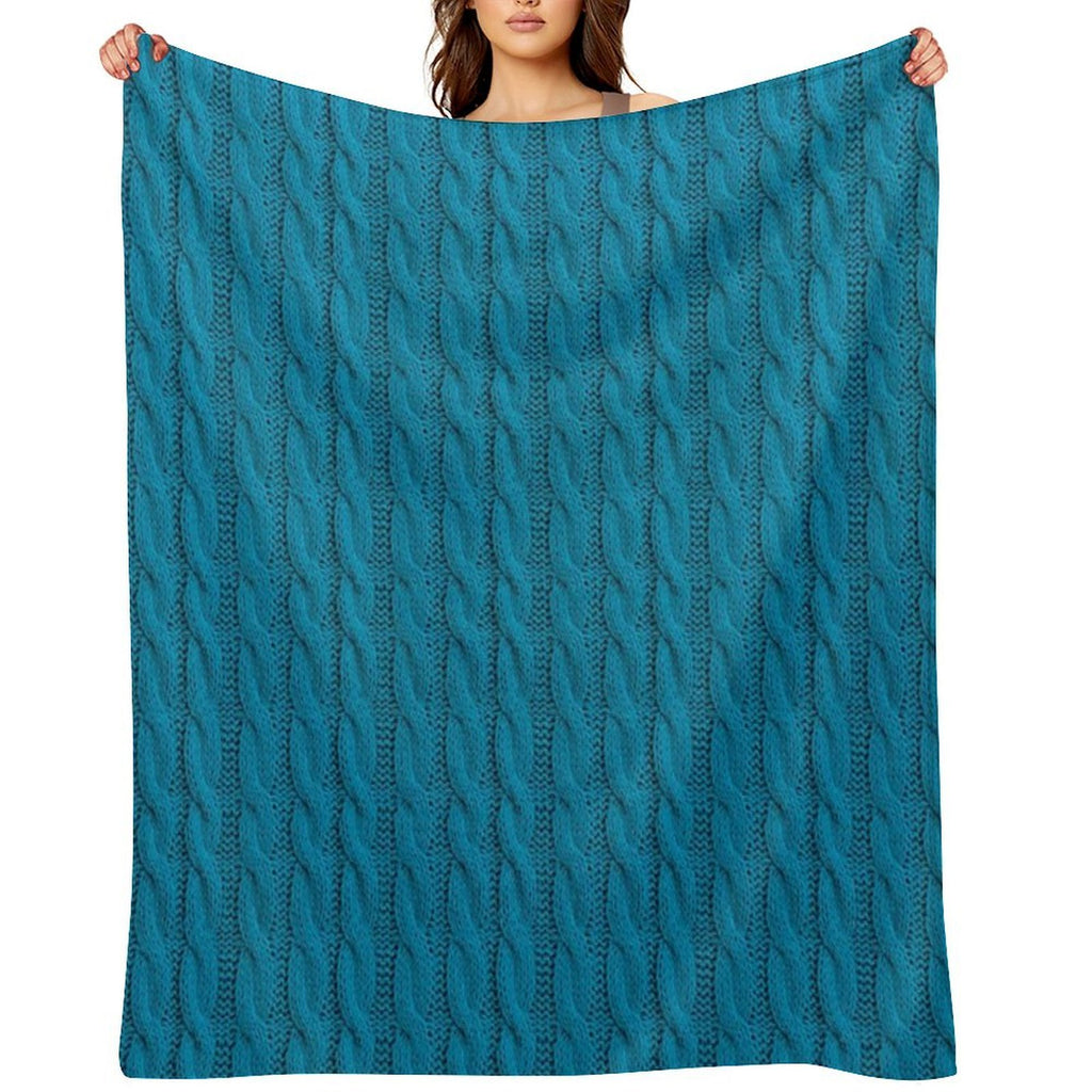Teal  Blue Cable Knit Sweater Knitting Design Comfort Throw Blanket