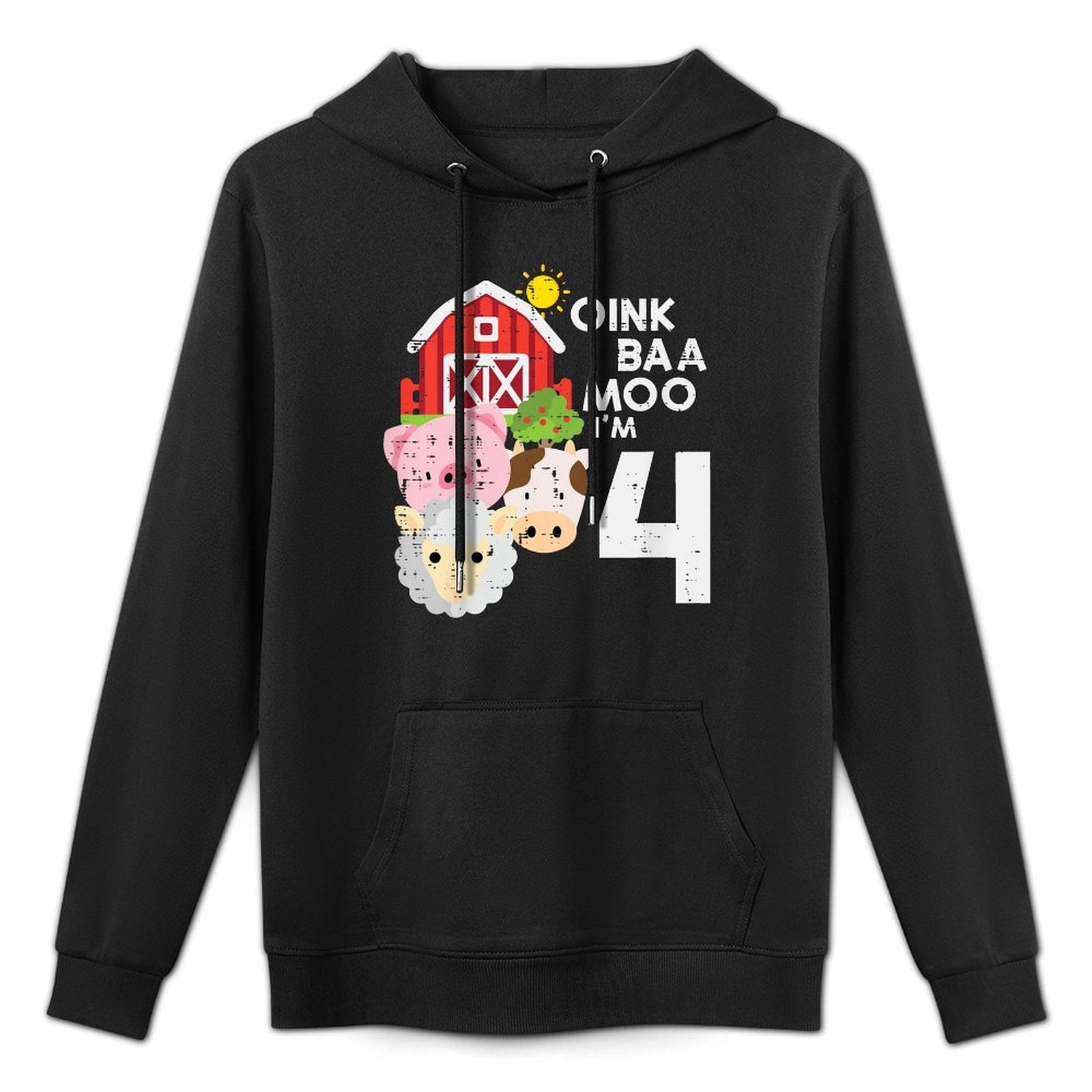 Kids 4th Birthday Oink Baa Moo Farm Animal 4 Bday Boys Girls Kids Easy Care Hoodie