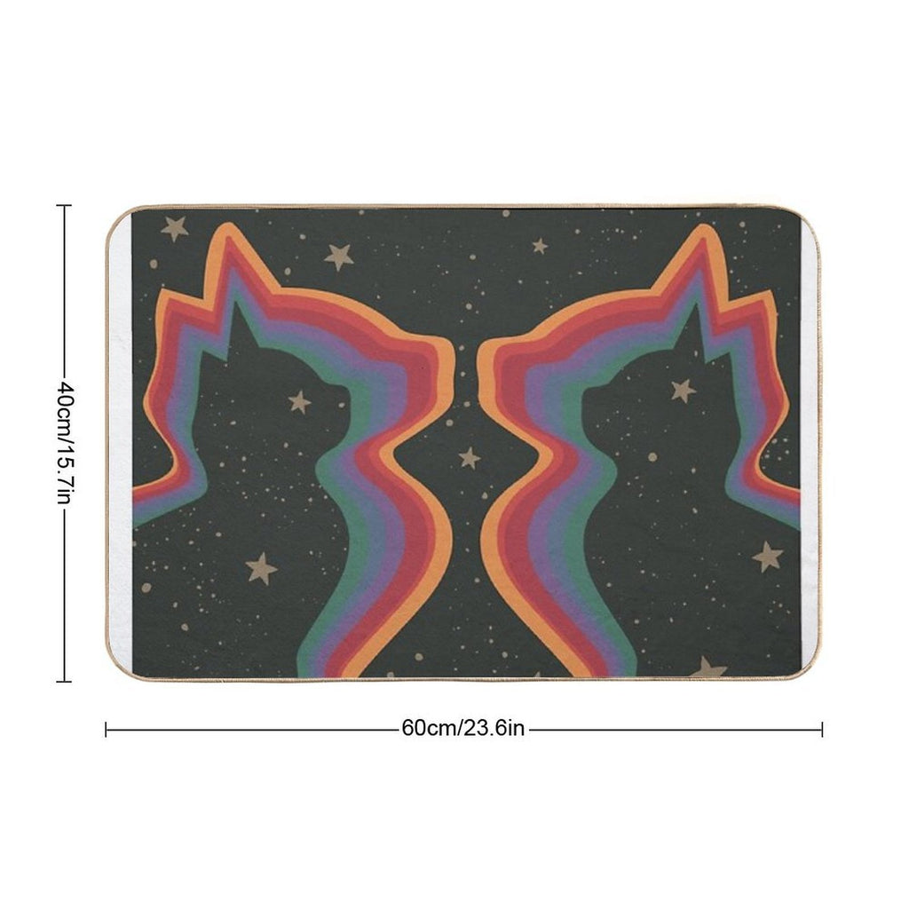 Rainbow Cats, Cosmic Space Stars Art  Pet-Safe Bath Mat