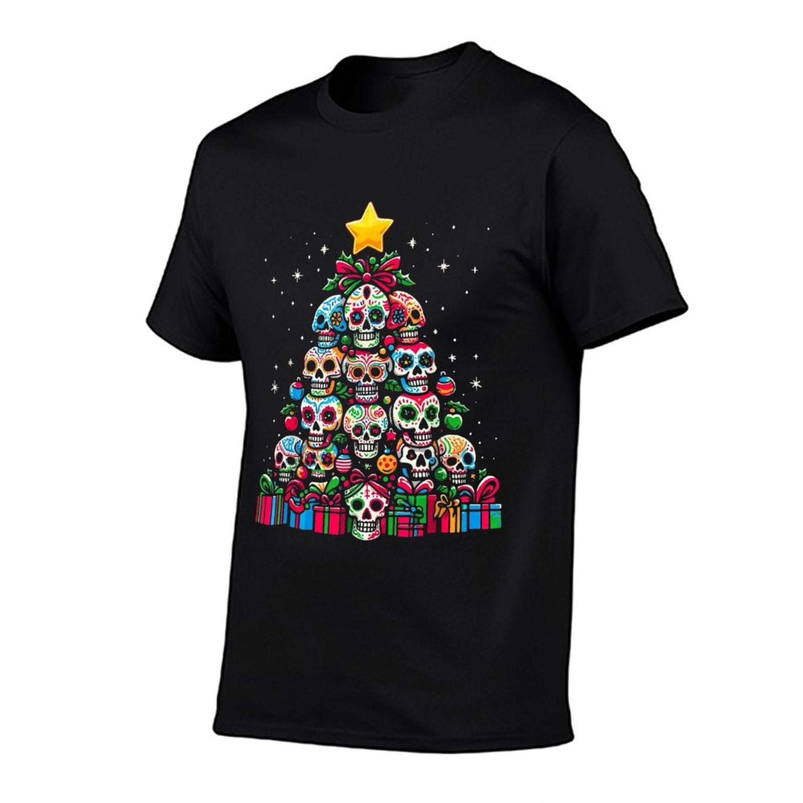 Skull Christmas Tree Funny Mexican Flower Sugar Skull Xmas  Slim-fit Cut T-Shirt
