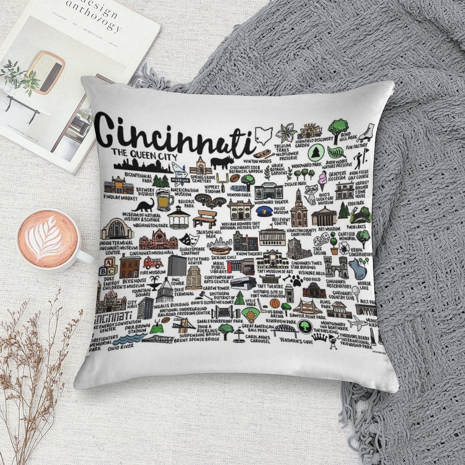 Cincinnati Ohio Map Soft Skin-Friendly Throw Pillow