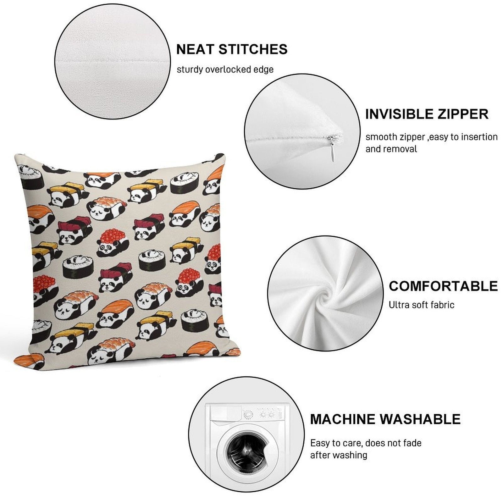 Sushi Panda Soft Gift Ready Throw Pillow