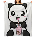 Panda Boba Kawaii Bubble Tea Plush Throw Blanket