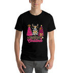 Howdy Christmas Pink Leopard Cow-Print Tree Coquette Cowgirl  Durable T-Shirt