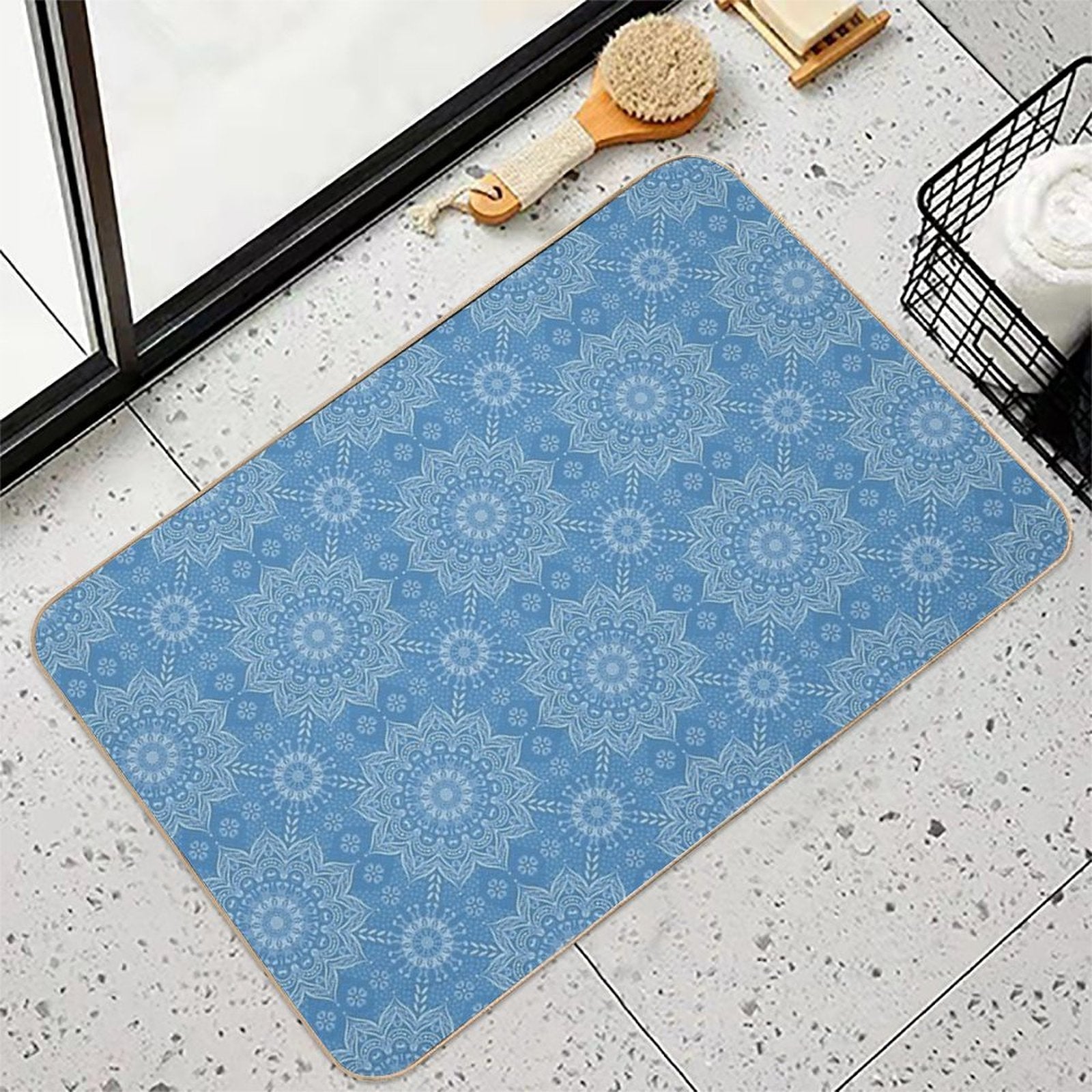 Boho Blue Elegant Mandala Pattern  Easy Maintenance Bath Mat