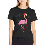 Cute Pink Flamingo with Snow, Lights And Santa Hat Christmas  Oversized Silhouette T-Shirt