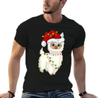 Xmas Lights Santa Hat Llama Christmas  Lightweight T-Shirt