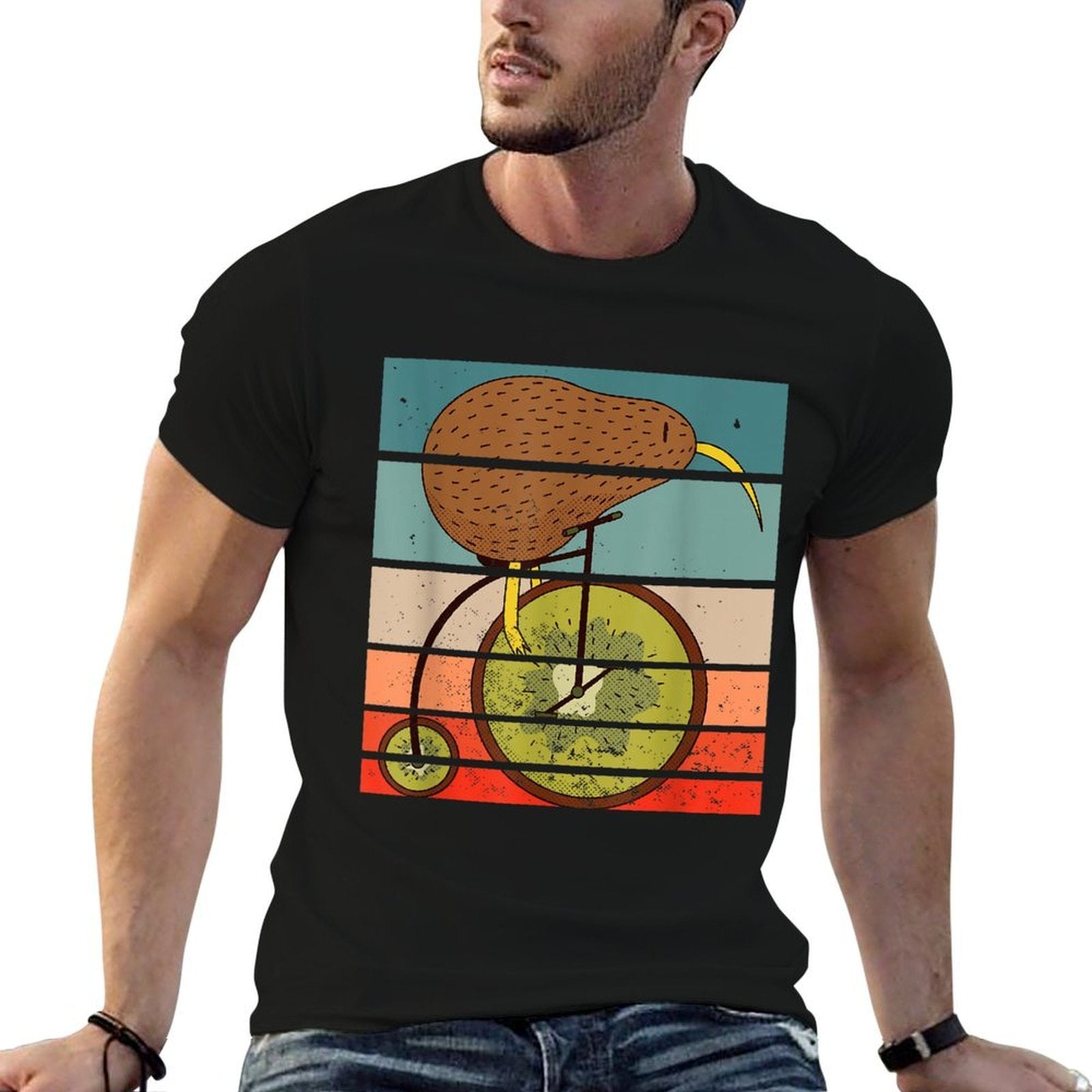 Kiwi Bird Bicycle Driving Cyclist Cycling Gift  Rolled Sleeves T-Shirt