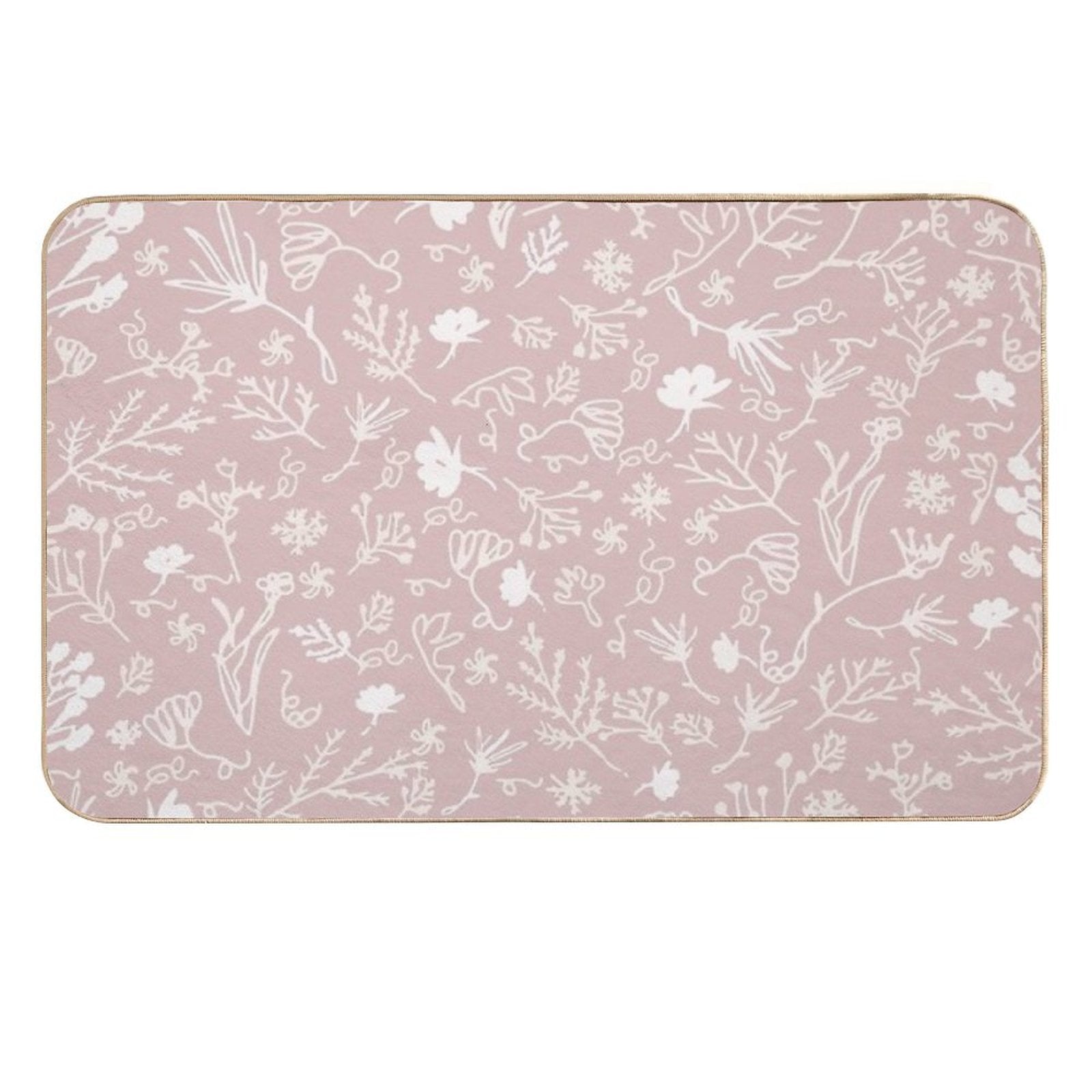 Botanical-Pattern, Set, Pink, 2, Pale-pink, Botanic, Nature, Botanical, Floral, Flowers, Floral-pattern, Leaves, Plants, Minimal  Easy To Clean Bath Mat