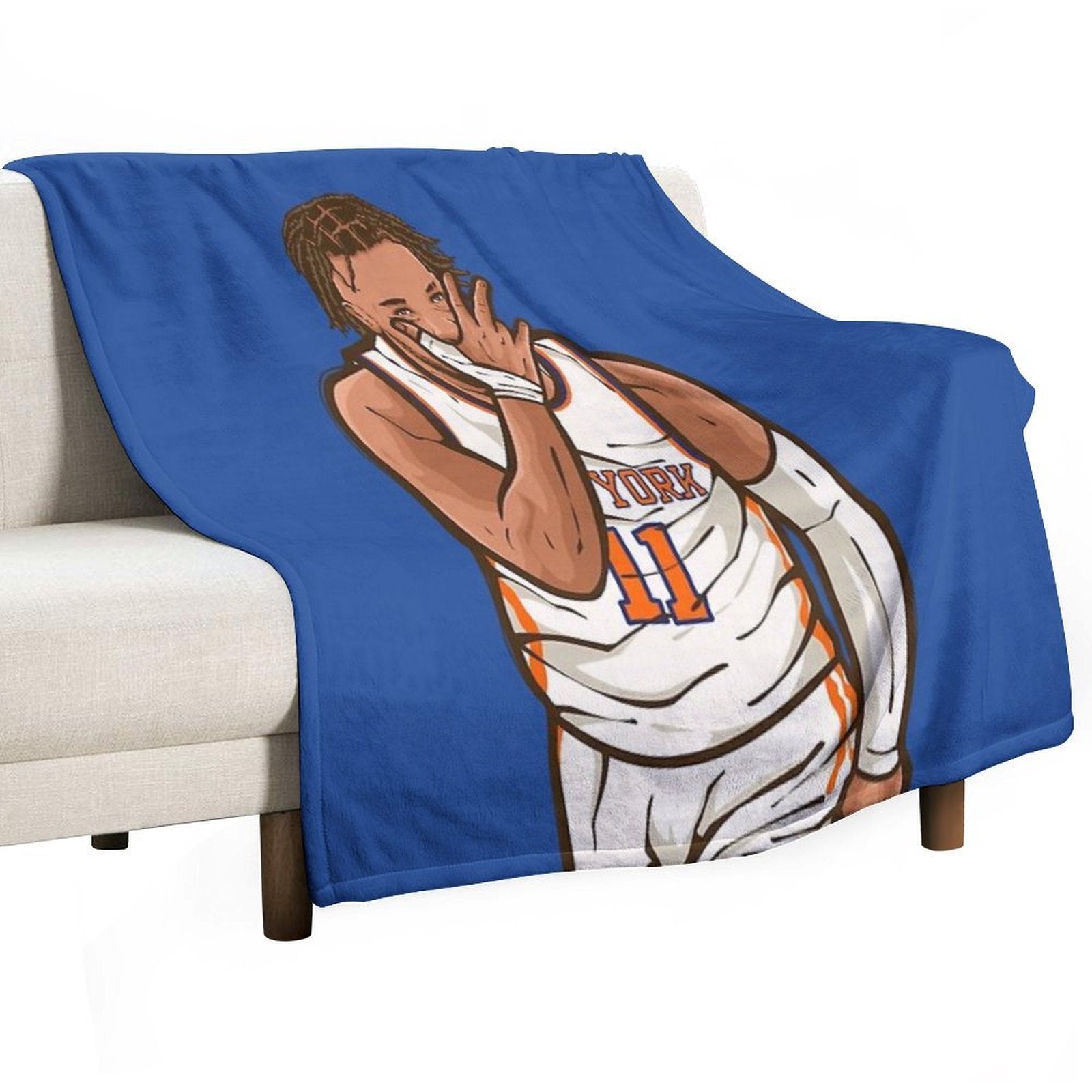 Jalen Brunson Three Point Celebration Velvety-soft Throw Blanket