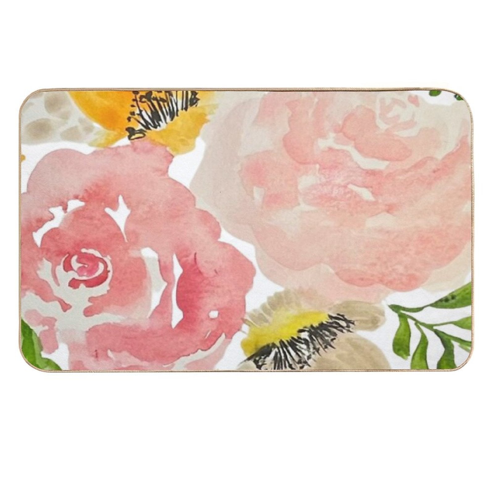 Spring Watercolor Flowers Bright Pinks And Yellows  Absorbent Bath Mat