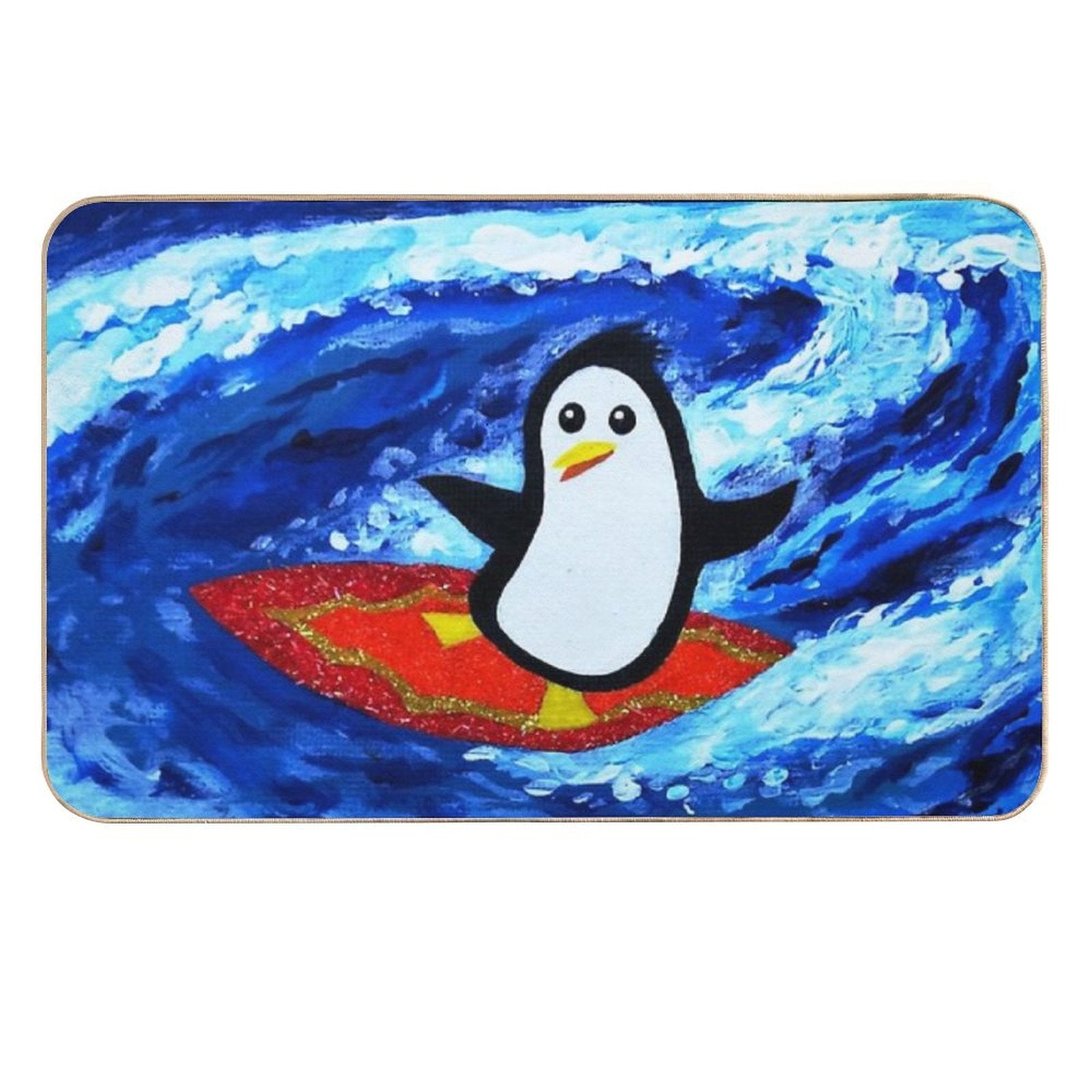 Surfing Penguin on A Summer Day  Easy To Clean Bath Mat