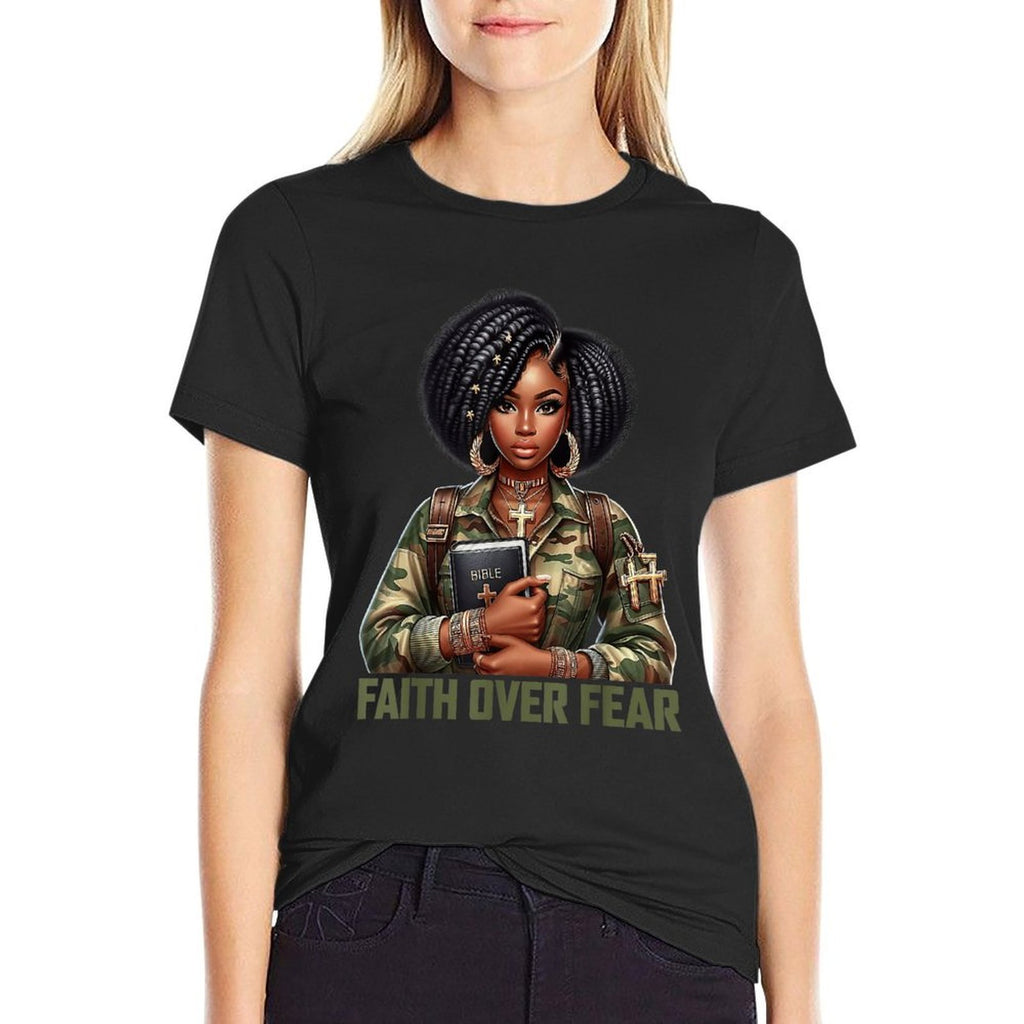 Faith Over Fear Christian Camo African American Afro Women  Eco-friendly Material T-Shirt